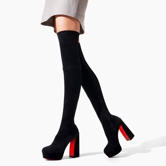 Christian Louboutin Movida Alta Botta 130 Black Suede Thigh High Heel Boot 36 - Picture 3 of 12